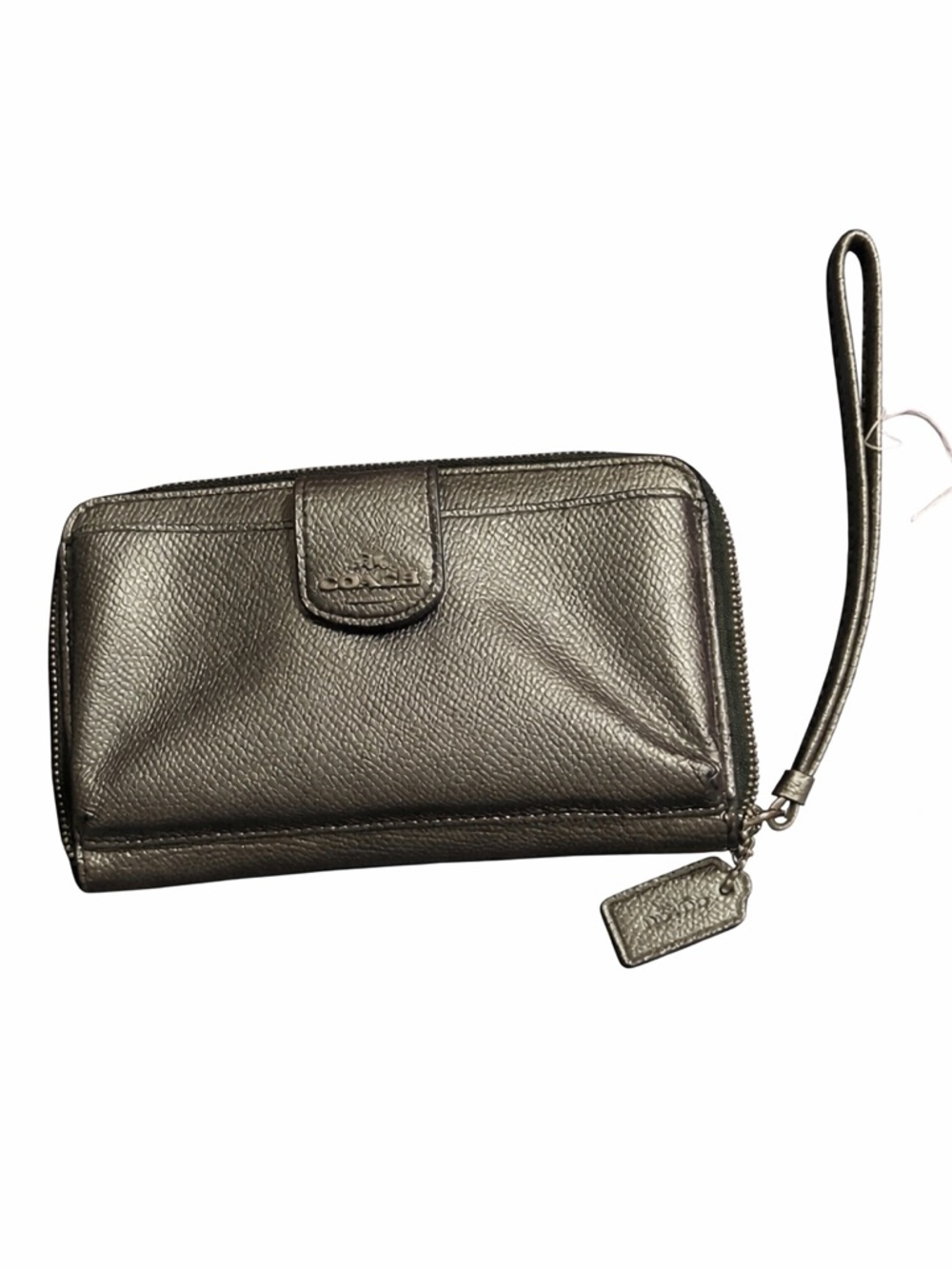 Coach Metallic Pewter Wristlet. Soft leather